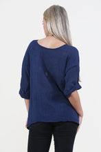 Women Navy Italian Cotton Top with Necklace