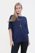 Women Navy Italian Cotton Top with Necklace