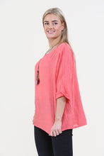 Women Coral Italian Cotton Top with Necklace