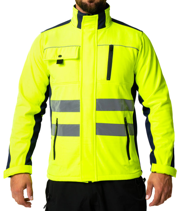 Men Hi Visibility Waterproof Neon Yellow Work Jacket with Reflective Tapes