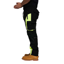 Men Hi Visibility Waterproof Work Trouser Black Yellow with Drawstring