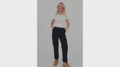 Sam Caan Women Work Trouser With Cargo Pockets Elasticated Waist Black P1