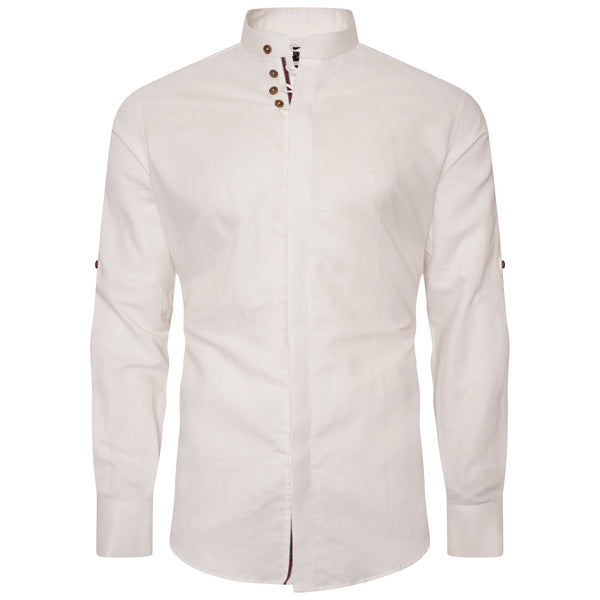 Men White Slim Fit Linen Shirt SC307