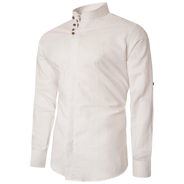 Men White Slim Fit Linen Shirt SC307