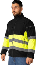 Men's High Visibility Softshell Safety Jacket Black Yellow