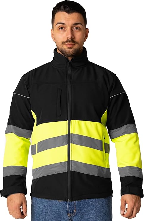 Men's High Visibility Softshell Safety Jacket Black Yellow