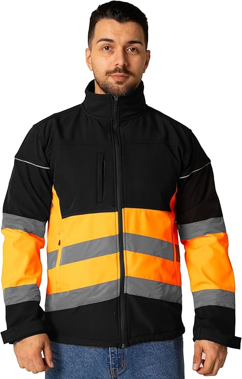 Men's High Visibility Softshell Safety Jacket Black Orange