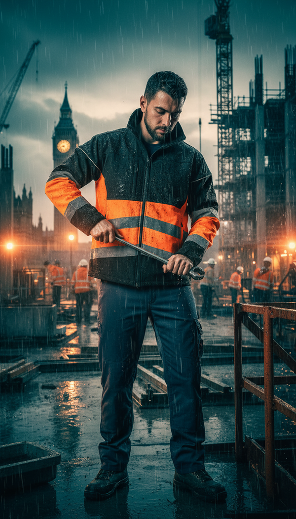 Men's High Visibility Softshell Safety Jacket Black Orange