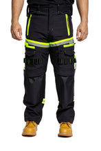 Men Softshell Hi Vis Waterproof Work Trouser Black Yellow