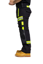 Men Softshell Hi Vis Waterproof Work Trouser Black Yellow