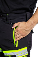 Men Softshell Hi Vis Waterproof Work Trouser Black Yellow