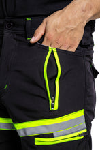 Men Softshell Hi Vis Waterproof Work Trouser Black Yellow