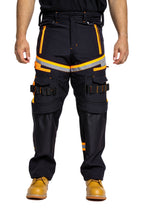 Men Softshell Hi Vis Waterproof Work Trouser Black Yellow