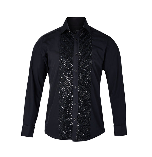 Sam Caan Black Sequin Wedding & Party Shirt for Men Slim Fit SC329