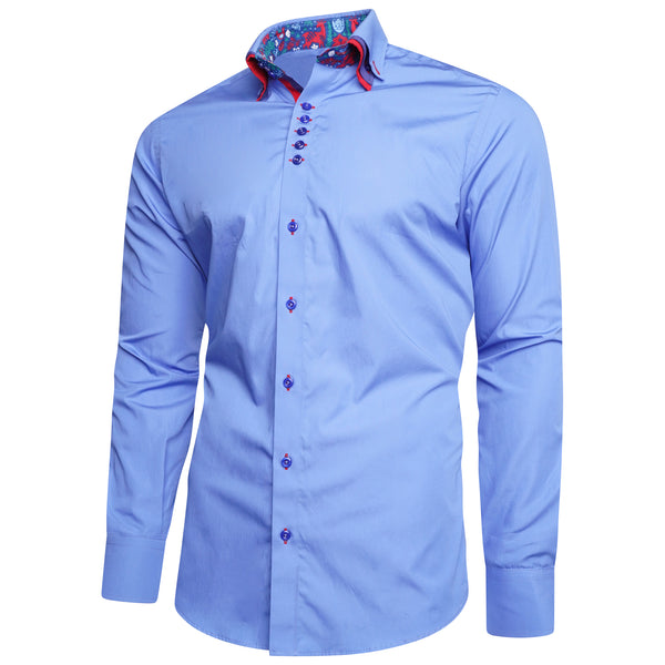 Men Blue Triple Collar Regular Fit Shirt