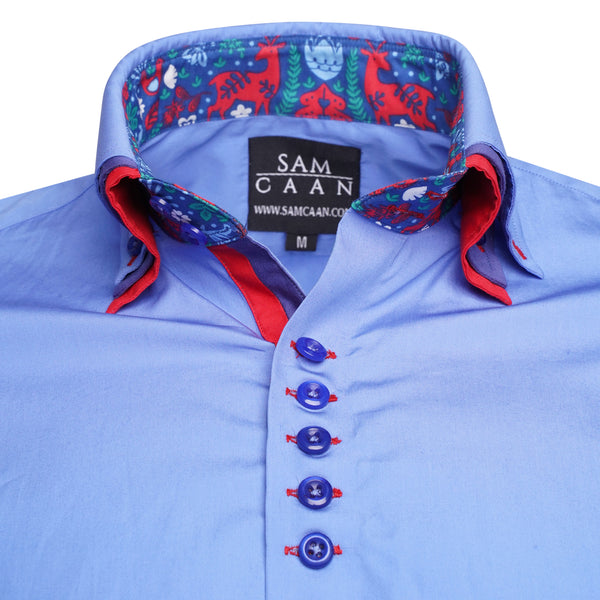 Men Blue Triple Collar Slim Fit Shirt