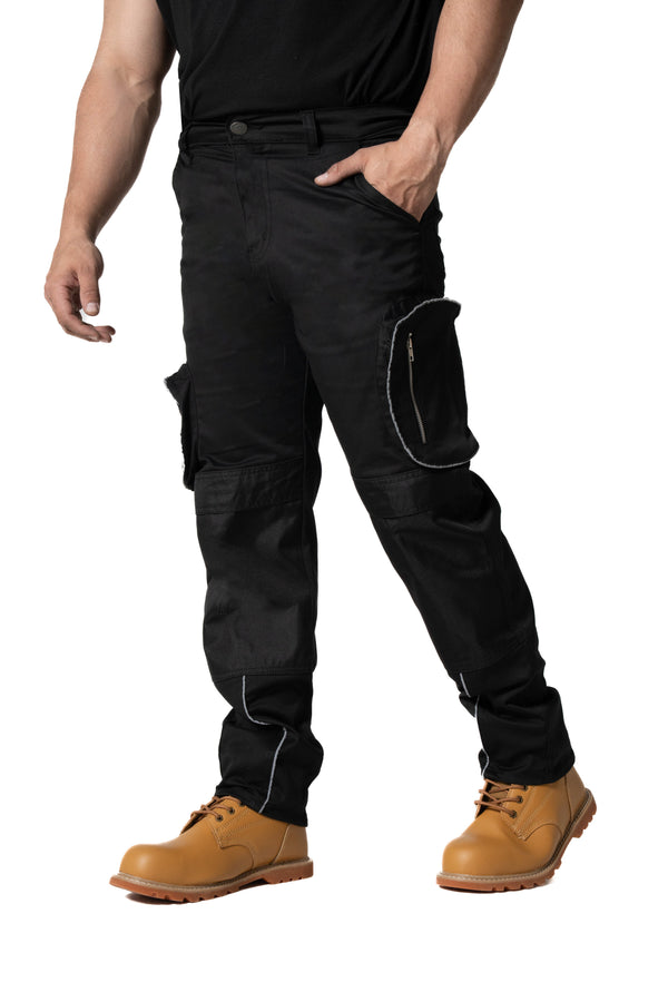 Sam Caan Men Work Trousers Combat Cargo Pockets Black STY7
