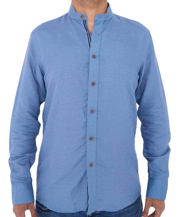 Men Blue Slim Fit Linen Shirt SC306