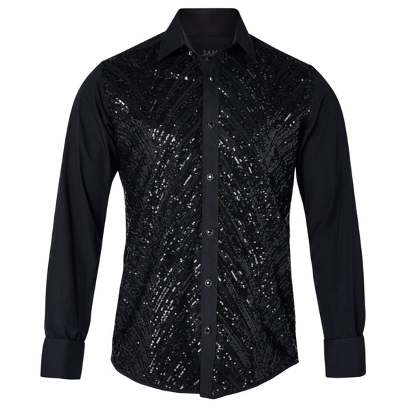 Sam Caan Black Sequin Wedding Party Shirt for Men Slim Fit SC328
