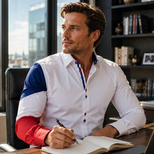 Sam Caan Men's Regular Fit White Shirt with France Flag Sleeve Design SC334