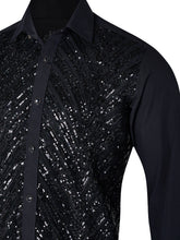 Sam Caan Black Sequin Wedding & Party Shirt for Men Regular Fit SC328