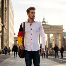 Sam Caan Men's Regular Fit White Shirt with Germany Flag Sleeve Design SC333
