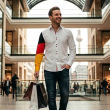 Sam Caan Men's Slim Fit White Shirt with Germany Flag Sleeve Design SC333