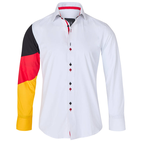 Sam Caan Men's Regular Fit White Shirt with Germany Flag Sleeve Design SC333