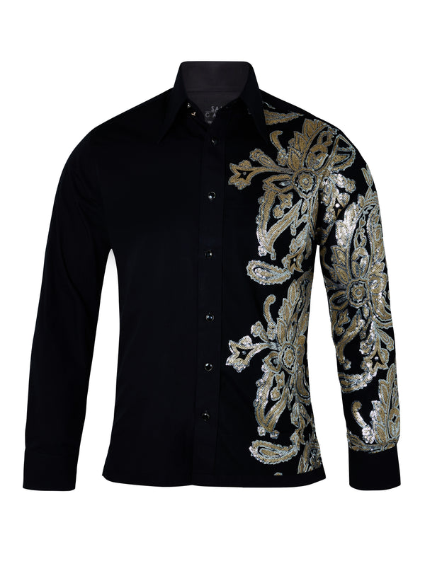 Sam Caan Black Sequin Wedding & Party Shirt for Men Slim Fit SC327