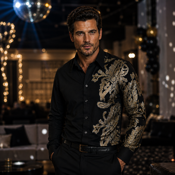 Sam Caan Black Sequin Wedding & Party Shirt for Men Slim Fit SC327