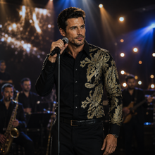 Sam Caan Black Sequin Wedding & Party Shirt for Men SC327