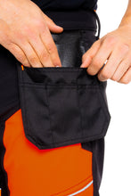 Men Hi Vis Waterproof Work Trouser with Holster Pockets Black Orange