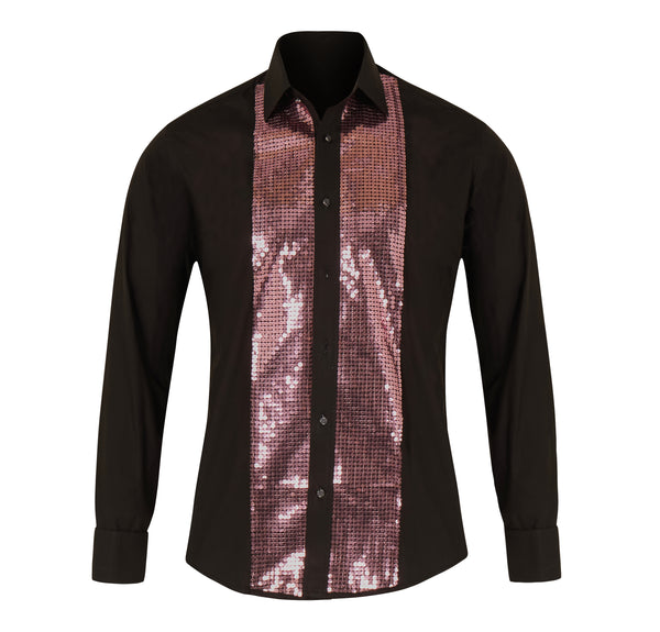 Men Slim Fit Black Shirt with Purple Sequin Front Detail SC324