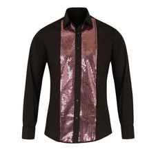 Men Regular Fit Black Shirt with Purple Sequin Front Detail SC324