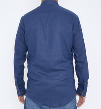 Men Navy Slim Fit Linen Shirt SC308