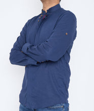 Men Navy Slim Fit Linen Shirt SC308