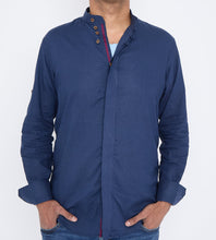 Men Navy Slim Fit Linen Shirt SC308