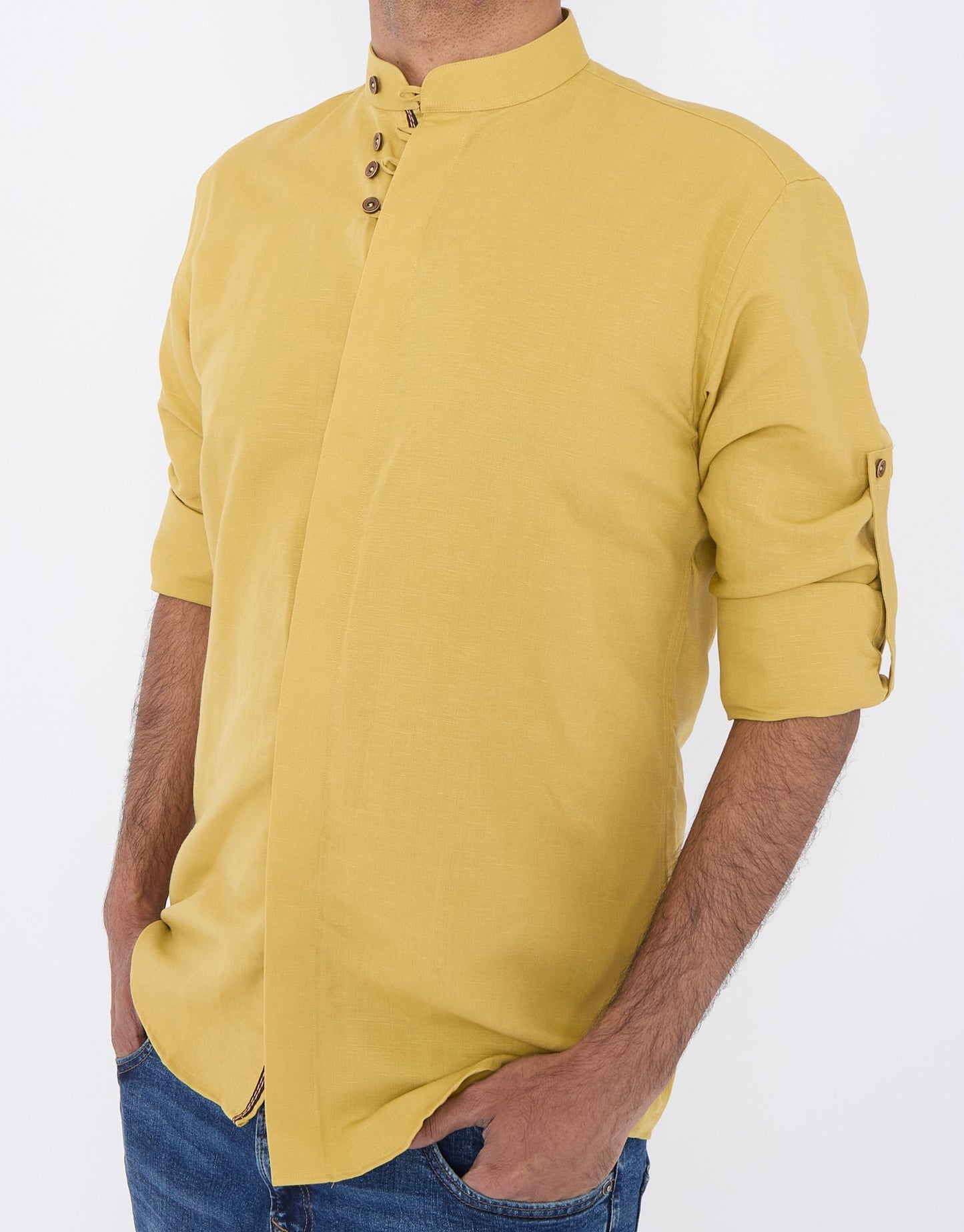 Men Mustard Slim Fit Linen Shirt SC309