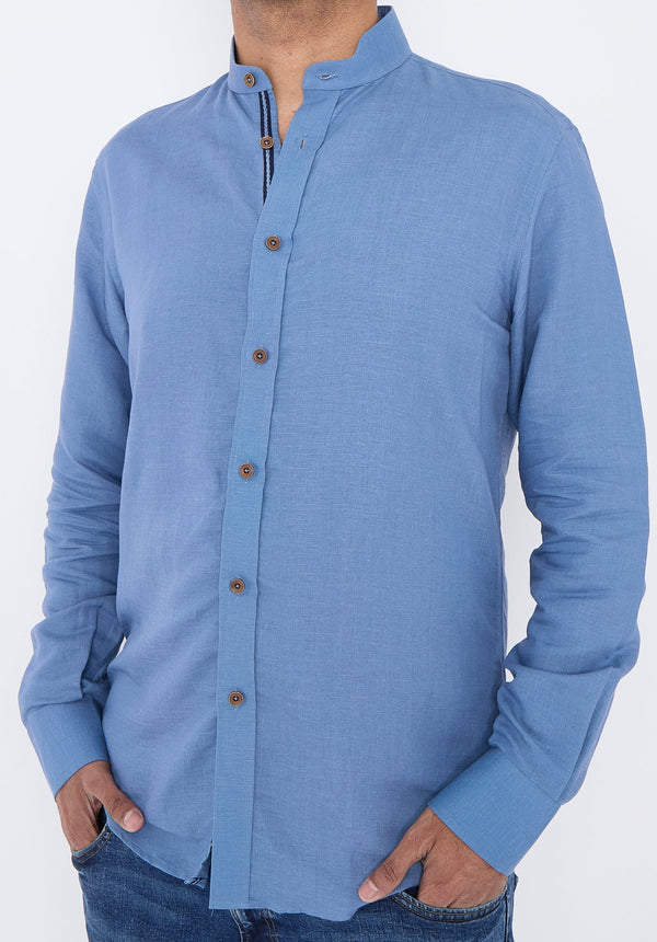 Men Blue Slim Fit Linen Shirt SC306