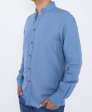 Men Blue Slim Fit Linen Shirt SC306