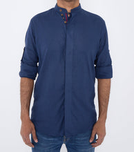 Men Navy Slim Fit Linen Shirt SC308