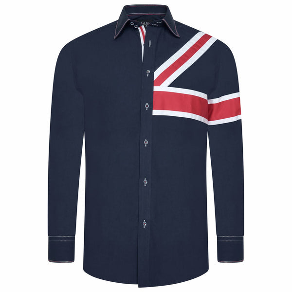 Men Navy Slim Fit Shirt UK Flag SC318