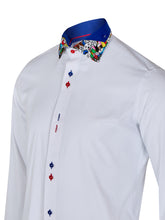 Sam Caan Men's Regular Fit White Dress Shirt with Dog Pattern Contrast Collar & Cuffs SC331