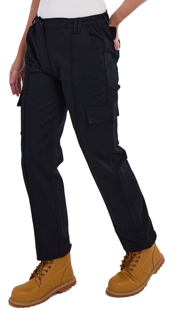 Sam Caan Women Work Trouser With Cargo Pockets Elasticated Waist Black P1