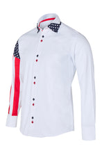 Sam Caan Men's Slim Fit White Shirt with USA Flag Sleeve Design SC332