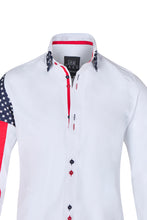 Sam Caan Men's Slim Fit White Shirt with USA Flag Sleeve Design SC332