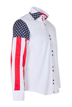 Sam Caan Men's Slim Fit White Shirt with USA Flag Sleeve Design SC332