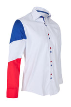 Sam Caan Men's Regular Fit White Shirt with France Flag Sleeve Design SC334
