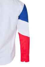 Sam Caan Men's Regular Fit White Shirt with France Flag Sleeve Design SC334