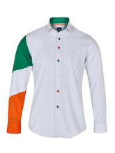 Sam Caan Men's Slim Fit White Shirt with Irish Flag Tricolour Sleeve Design SC330